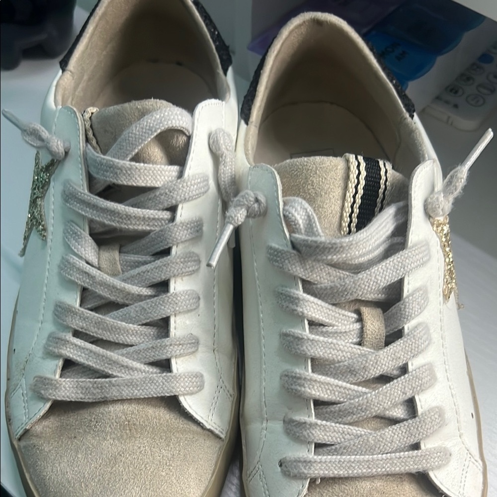 Vintage Havana White and Gold Sneakers with Distressed Look